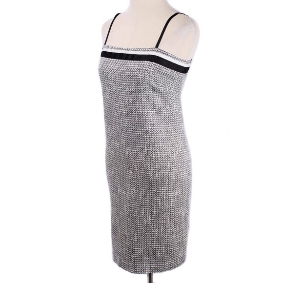 INC Black & Off White Tweed Sheath Career Cocktail Slip Dress Size 10 - Picture 2 of 5